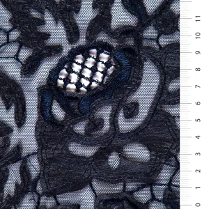 Laser Cut Rose Embroidered Faux Leather Tulle Fabric