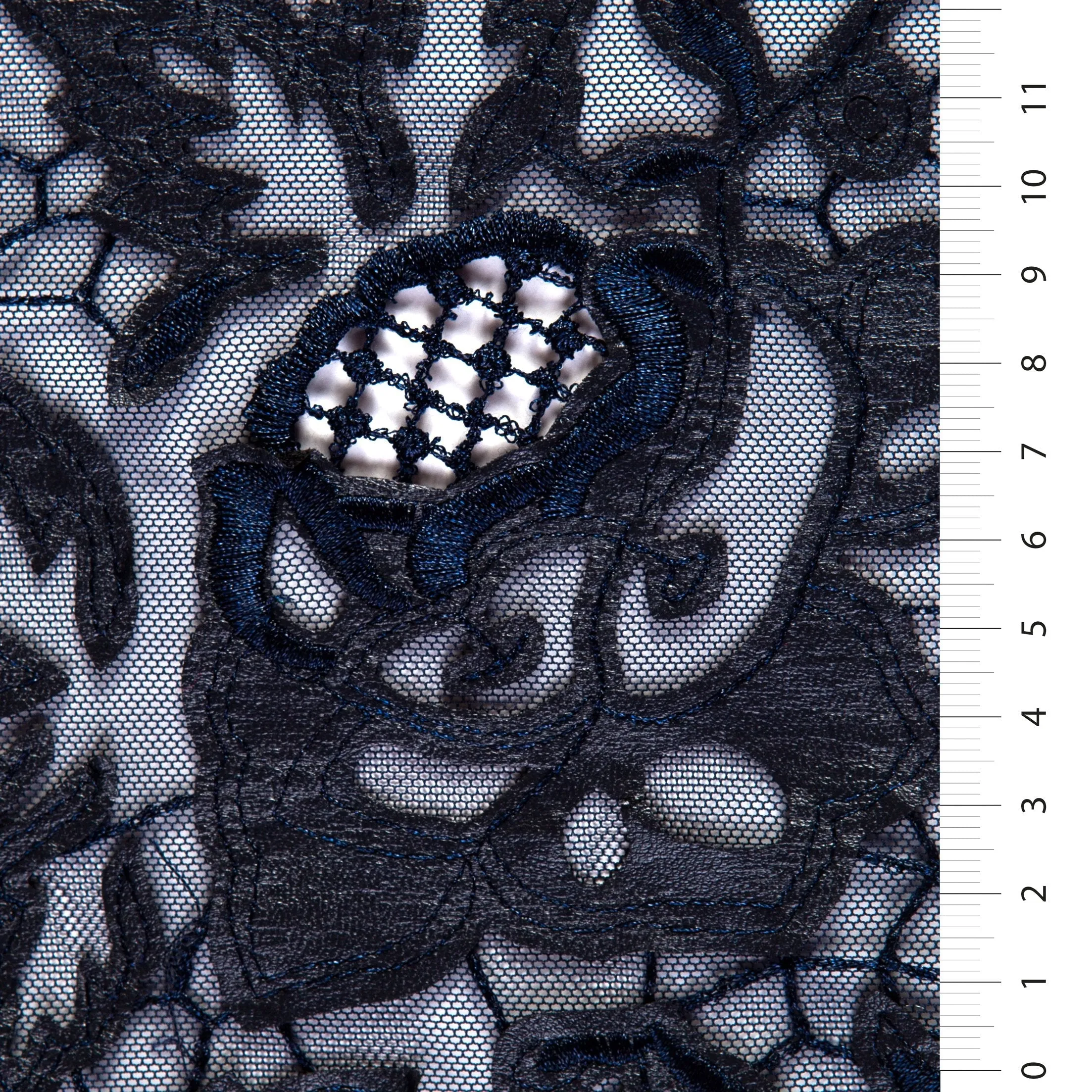 Laser Cut Rose Embroidered Faux Leather Tulle Fabric