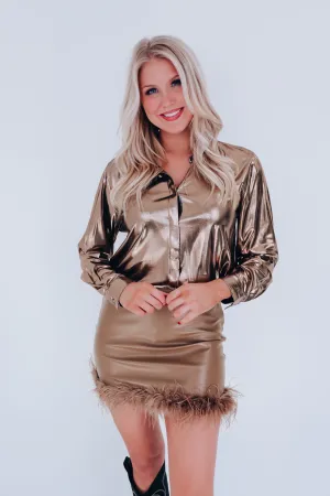 Lauren Lame Hidden Button Blouse - Bronze