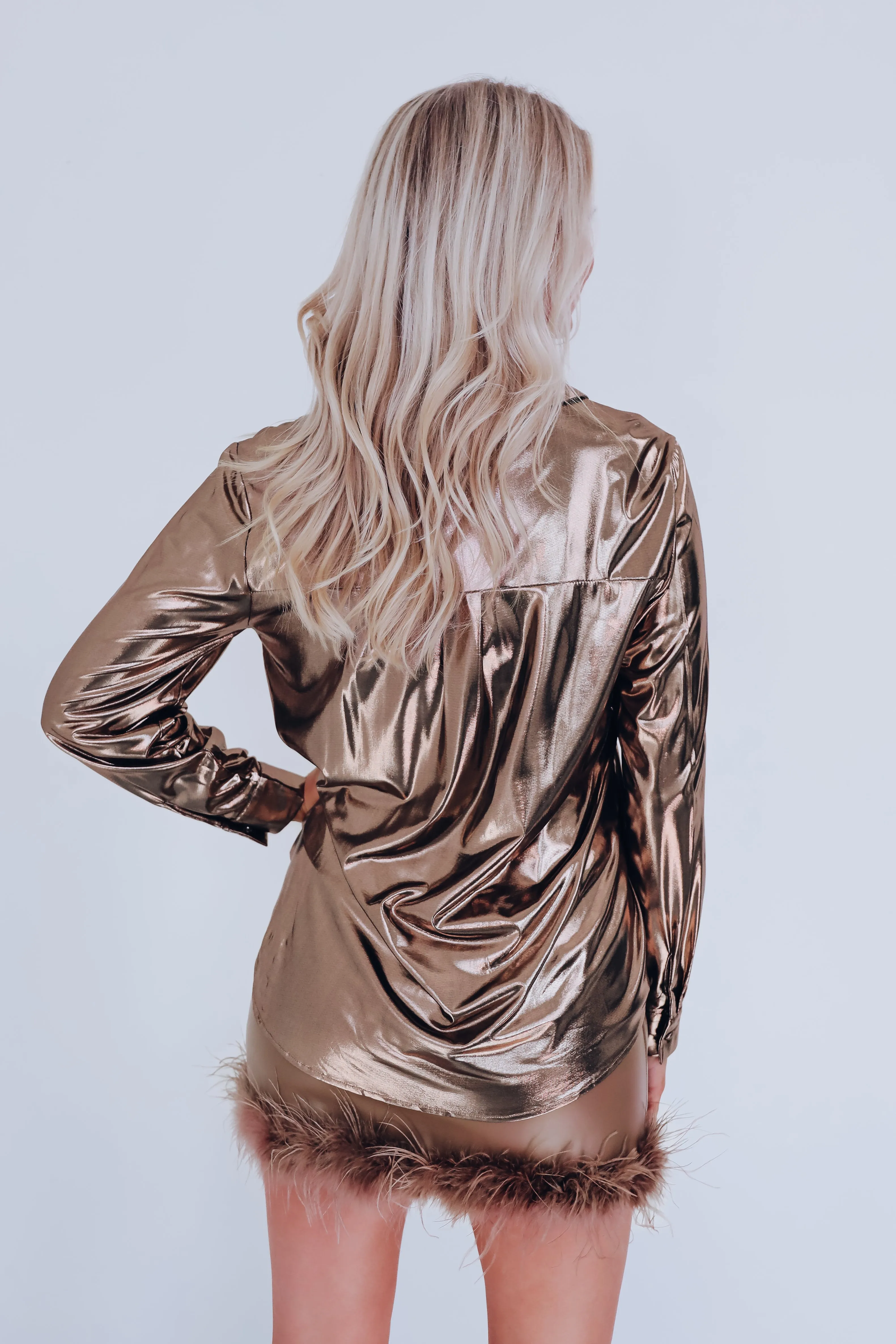 Lauren Lame Hidden Button Blouse - Bronze