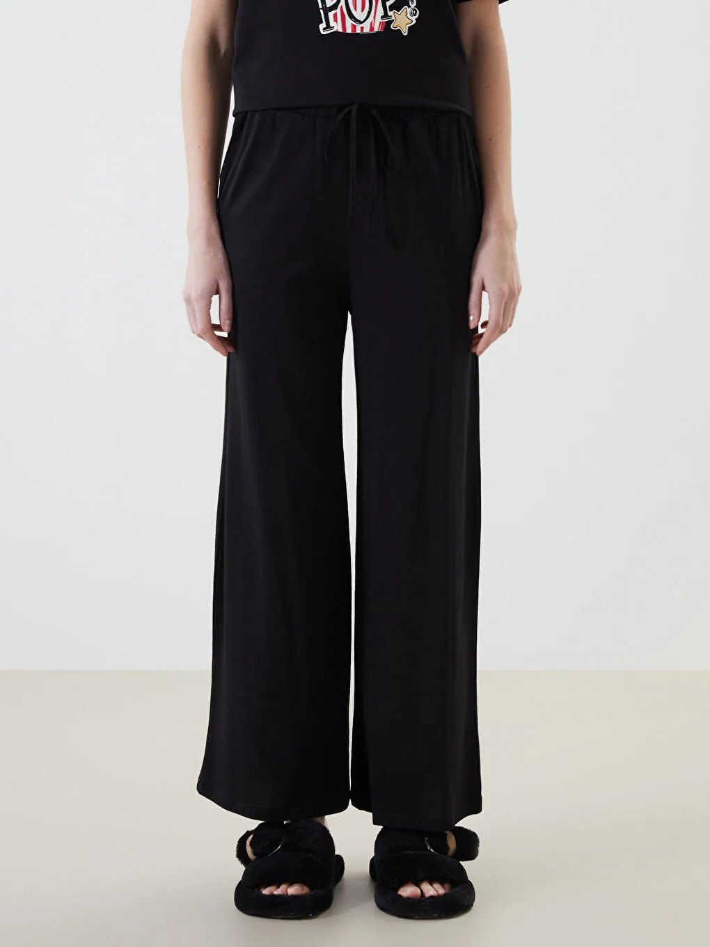 LCW DREAM Black Elastic Waist Women Pajama Bottoms
