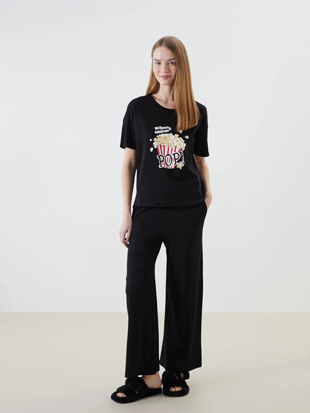 LCW DREAM Black Elastic Waist Women Pajama Bottoms