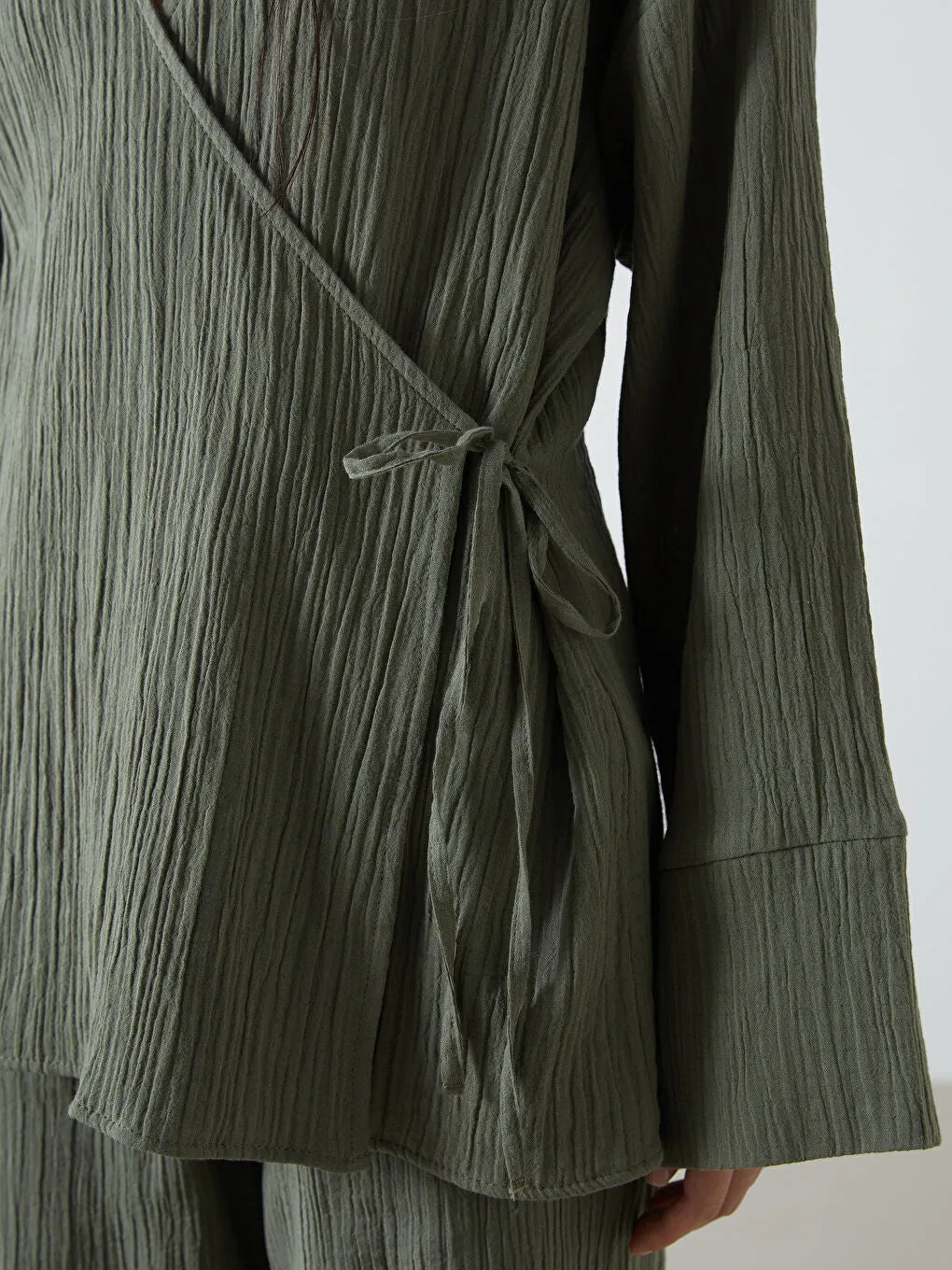 LCW Vision Khaki Double Breasted Textured Women Kimono