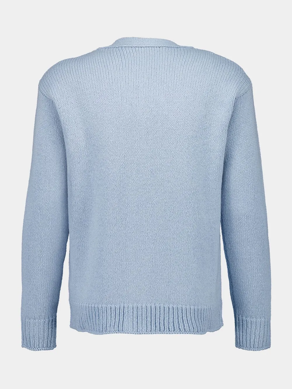 Leaden Blue V-Neck Buttoned Virgin Wool Cardigan