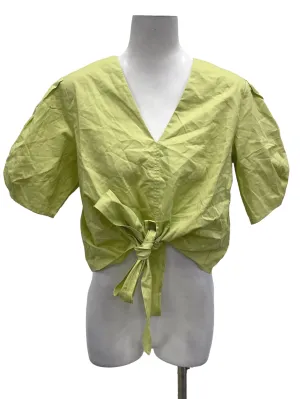 Leaf Green V-Neck Tie Front Blouse OSN