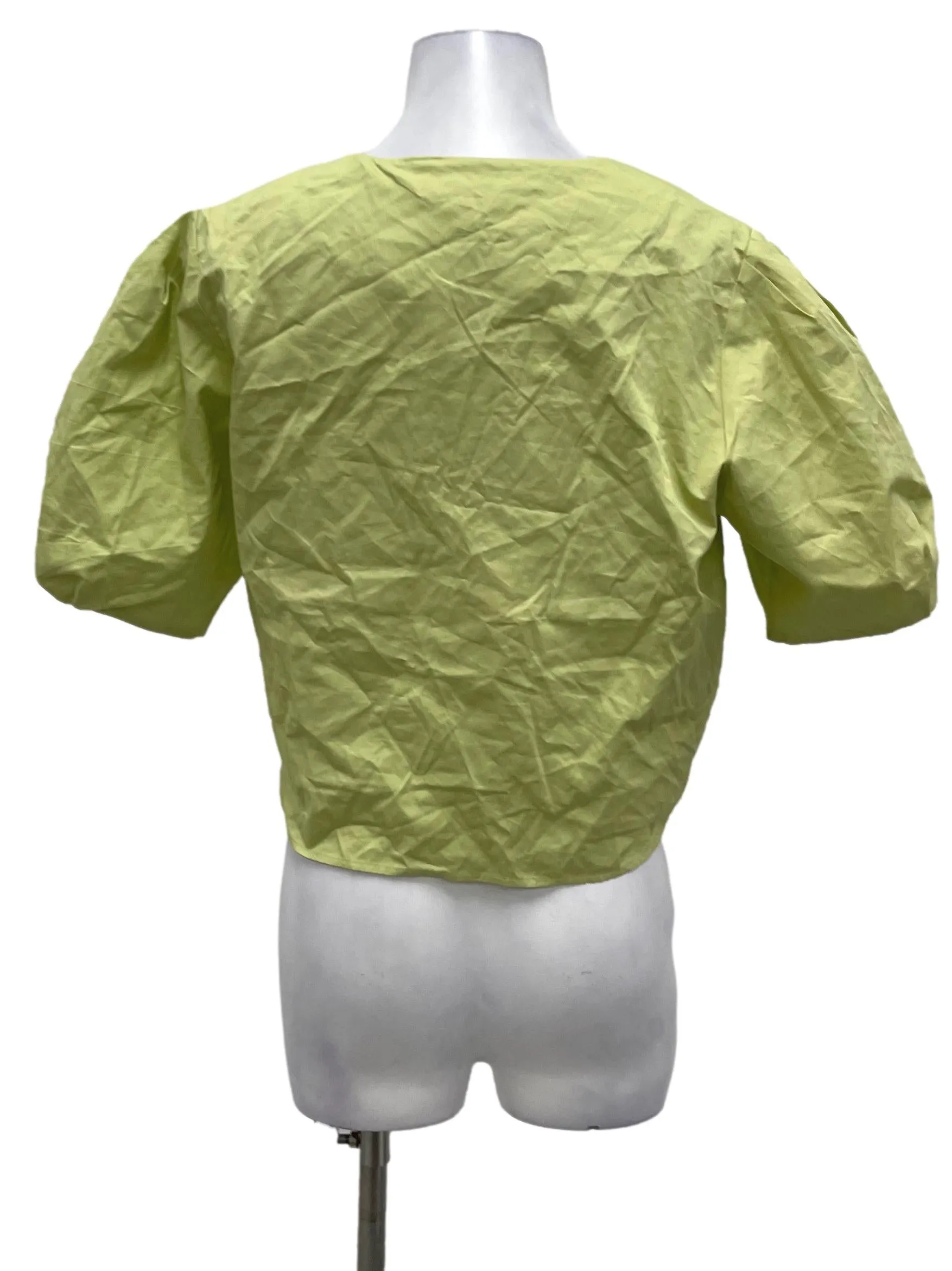 Leaf Green V-Neck Tie Front Blouse OSN