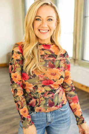LEAH FLORAL MESH TOP