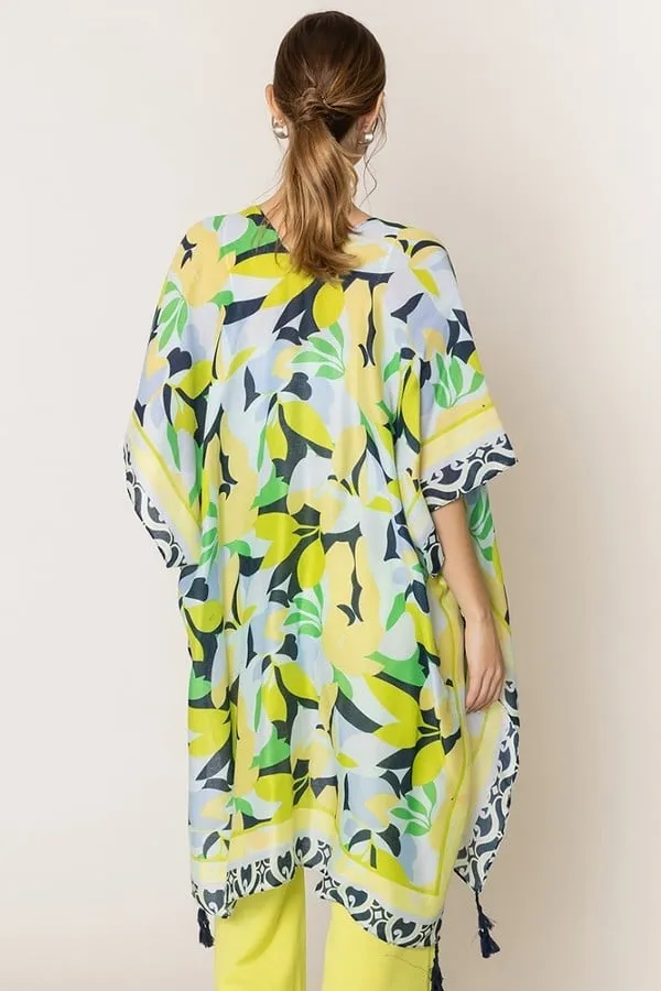 Lemon and Floral Print Kimono Poncho