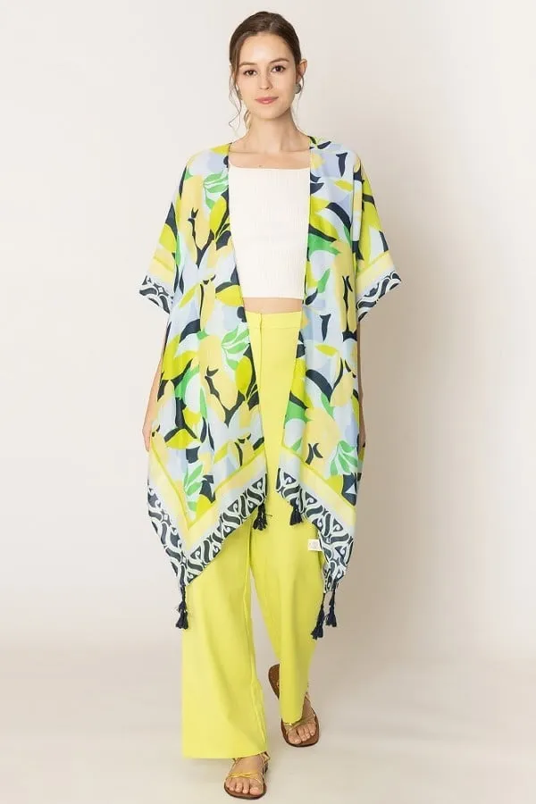 Lemon and Floral Print Kimono Poncho