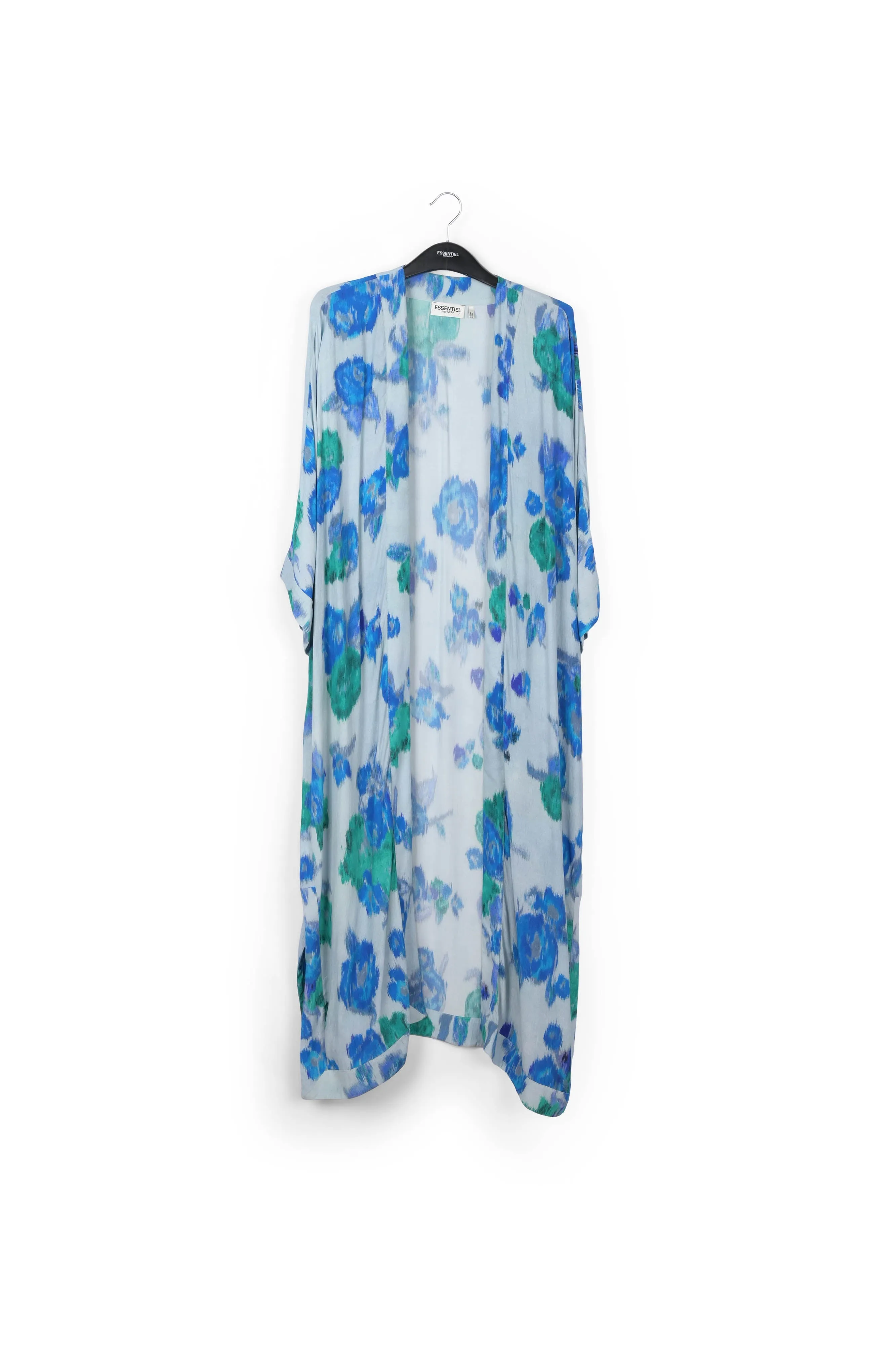 Light blue, blue and green floral kimono