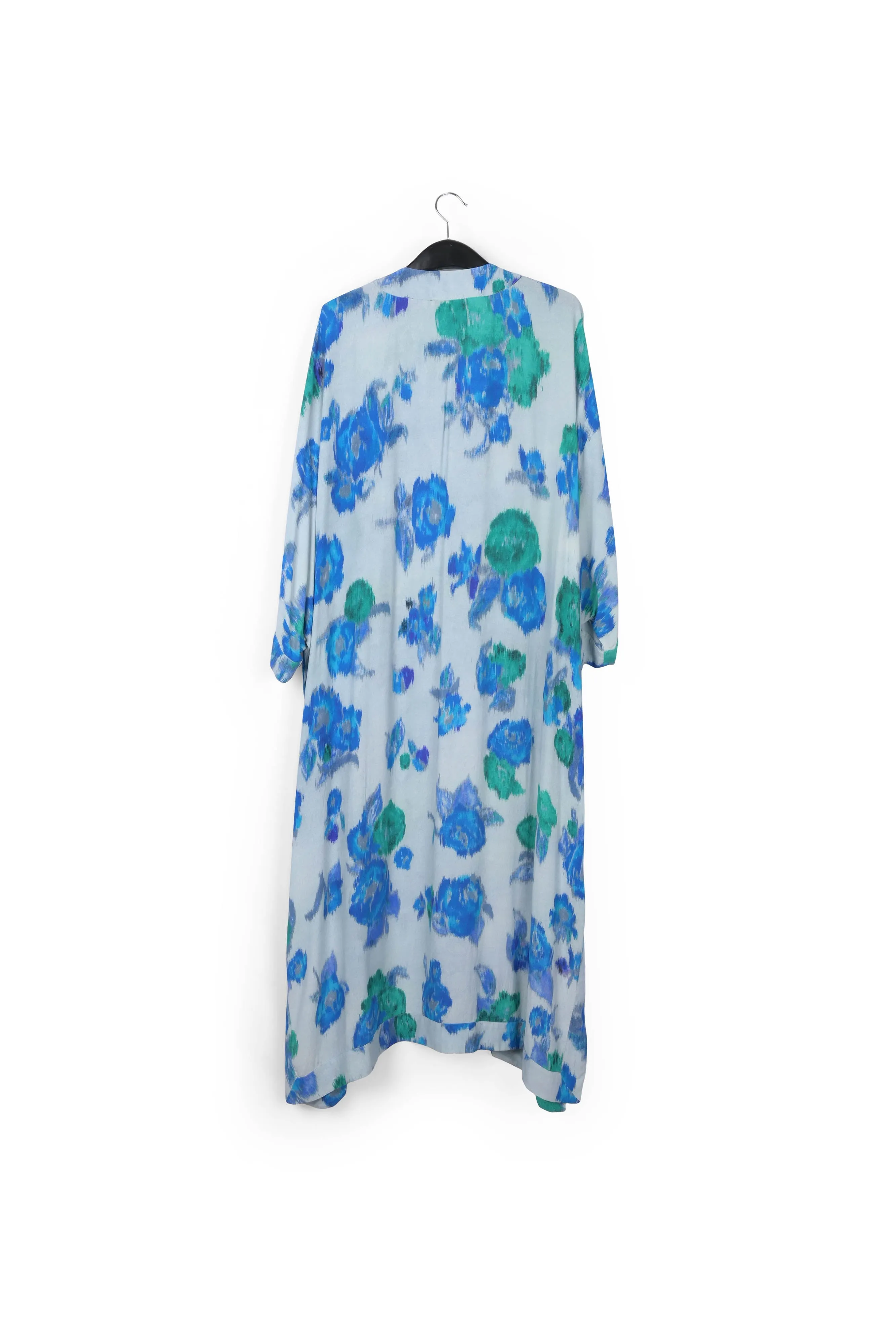 Light blue, blue and green floral kimono