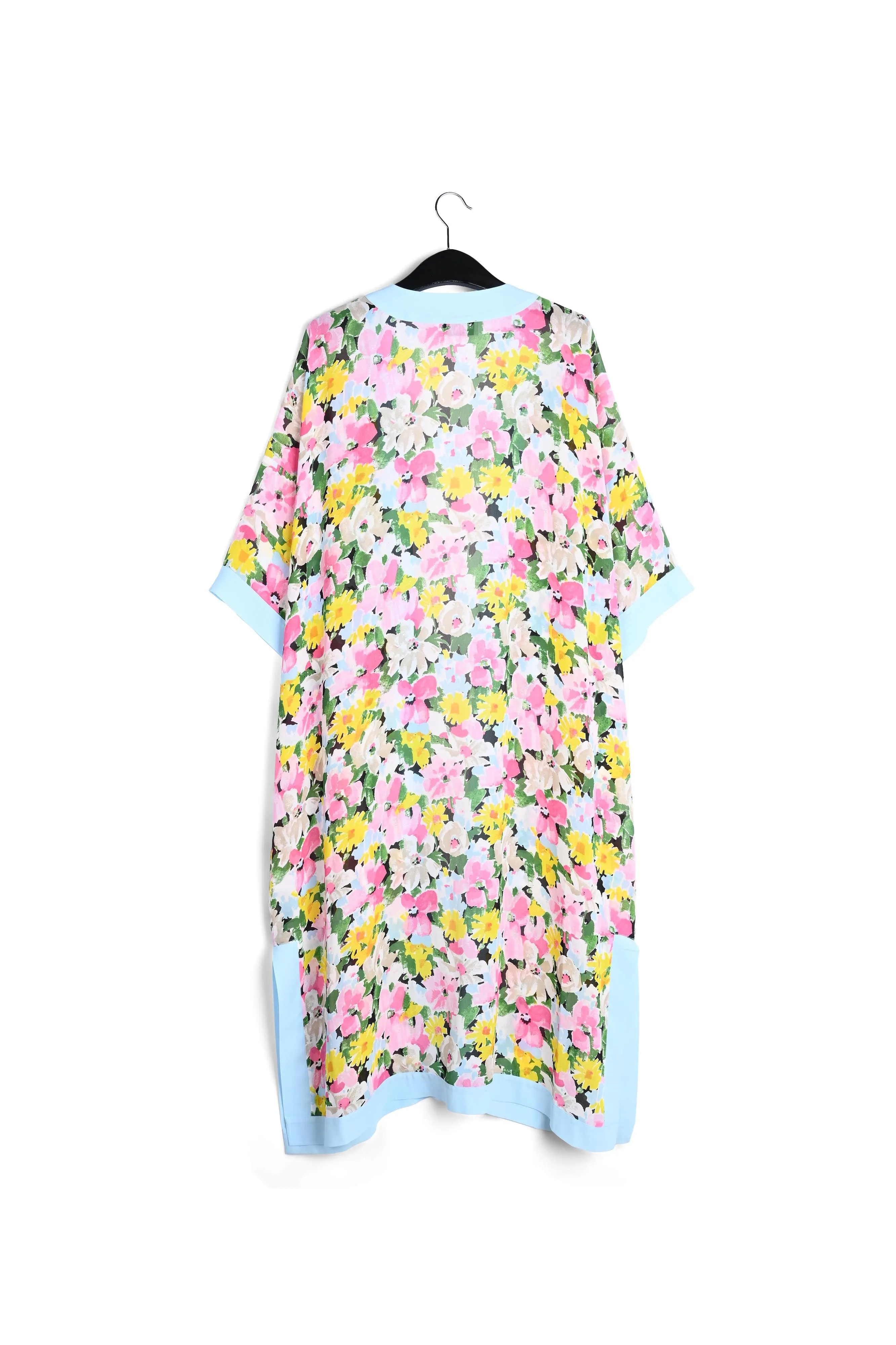 Light blue, pink and green floral kimono