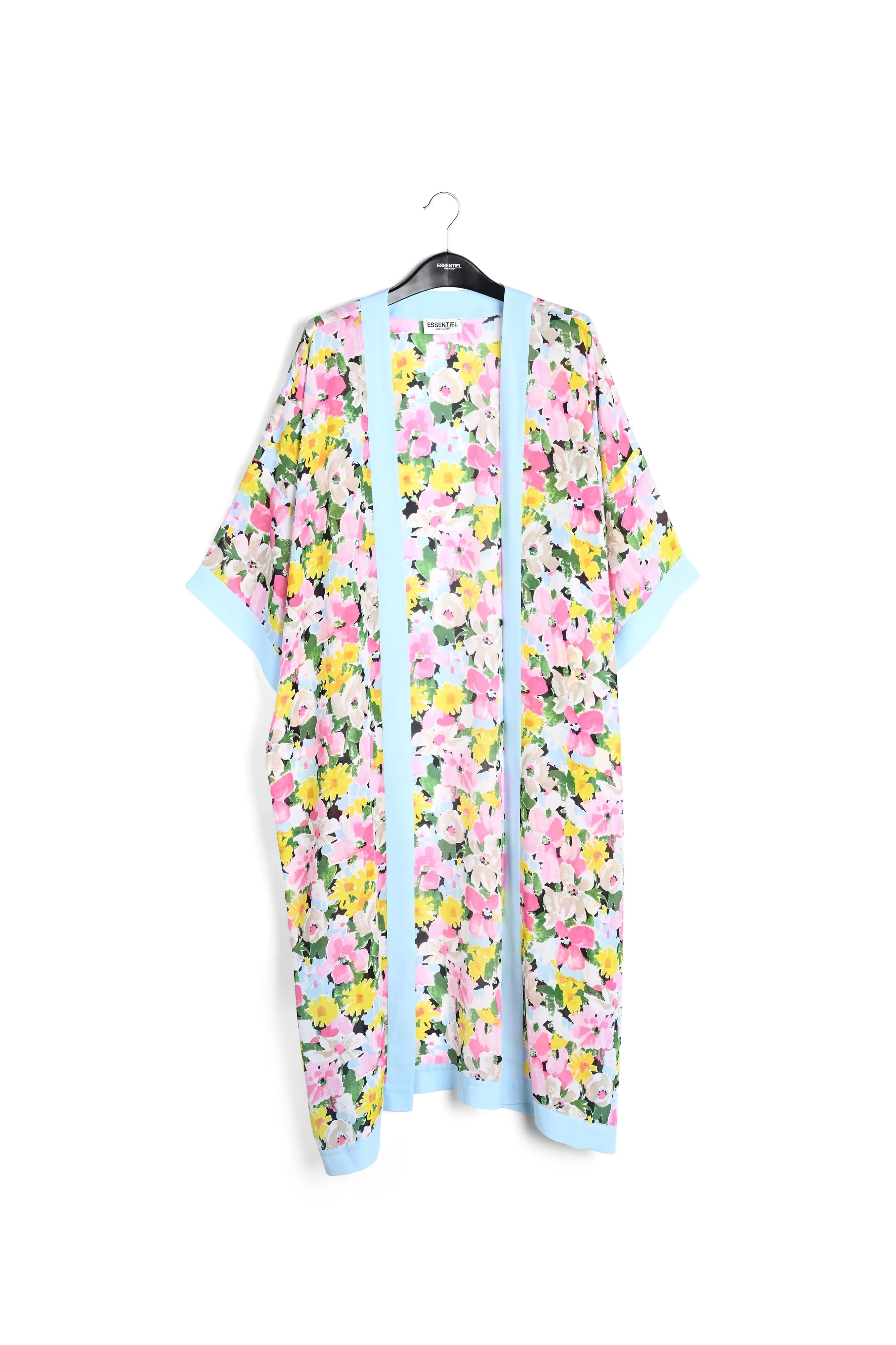 Light blue, pink and green floral kimono