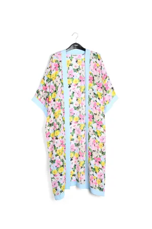 Light blue, pink and green floral kimono