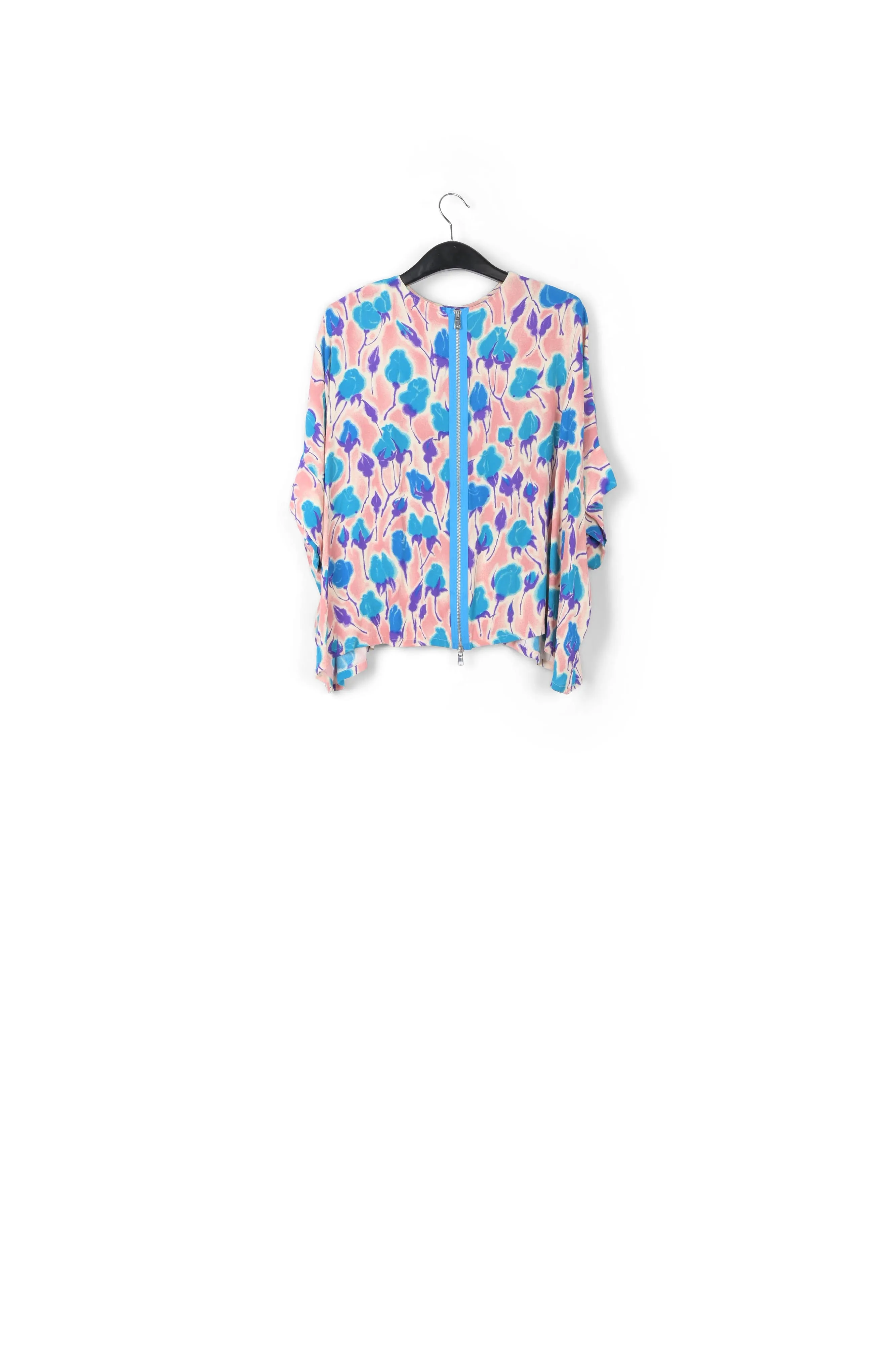 Light pink, blue and purple floral print oversized top