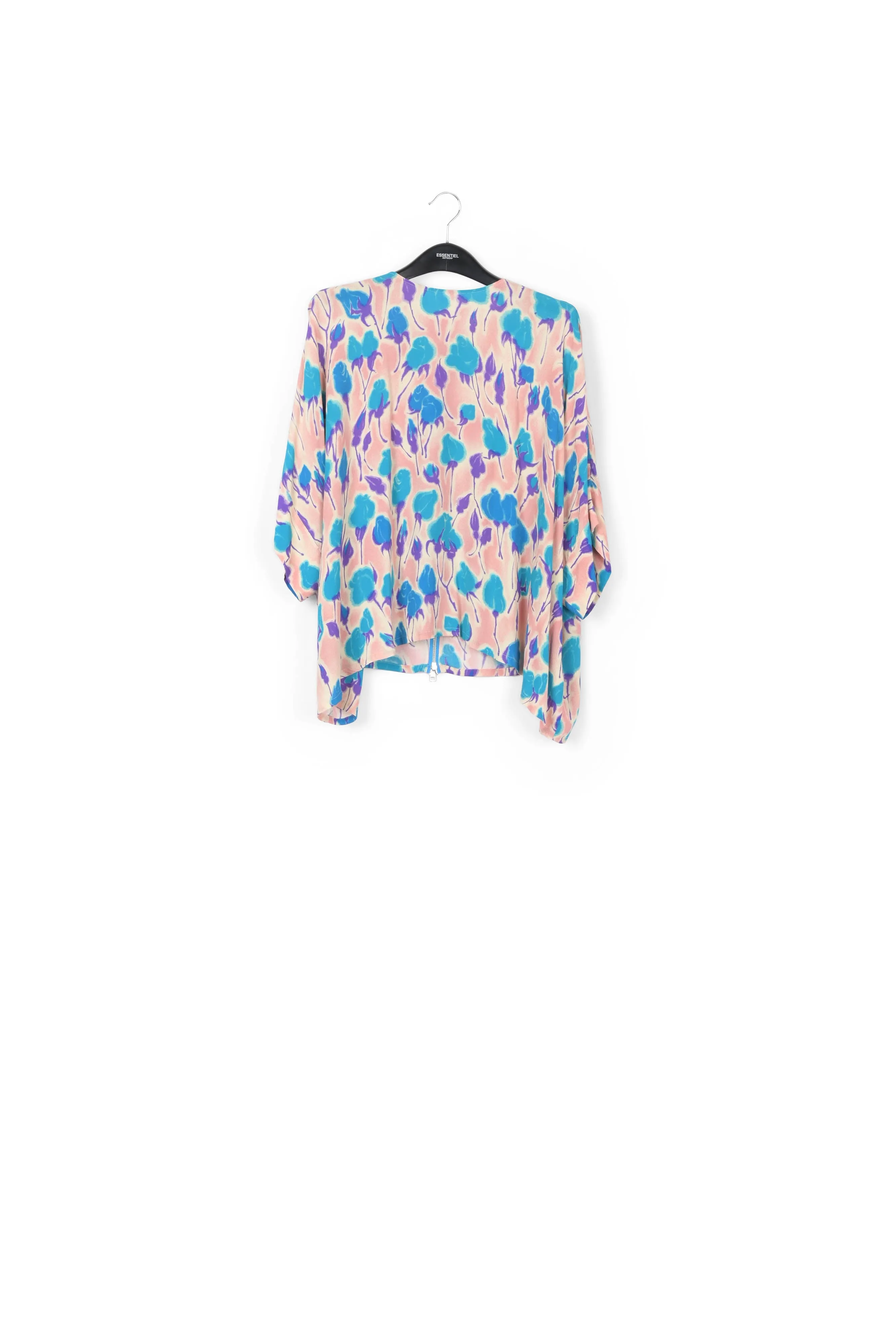 Light pink, blue and purple floral print oversized top