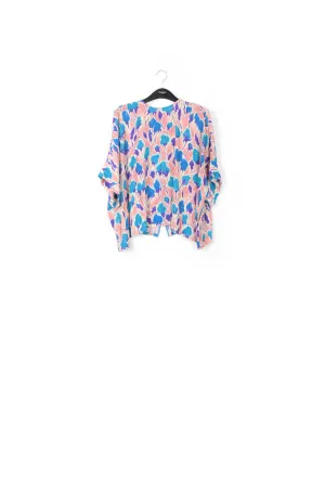 Light pink, blue and purple floral print oversized top