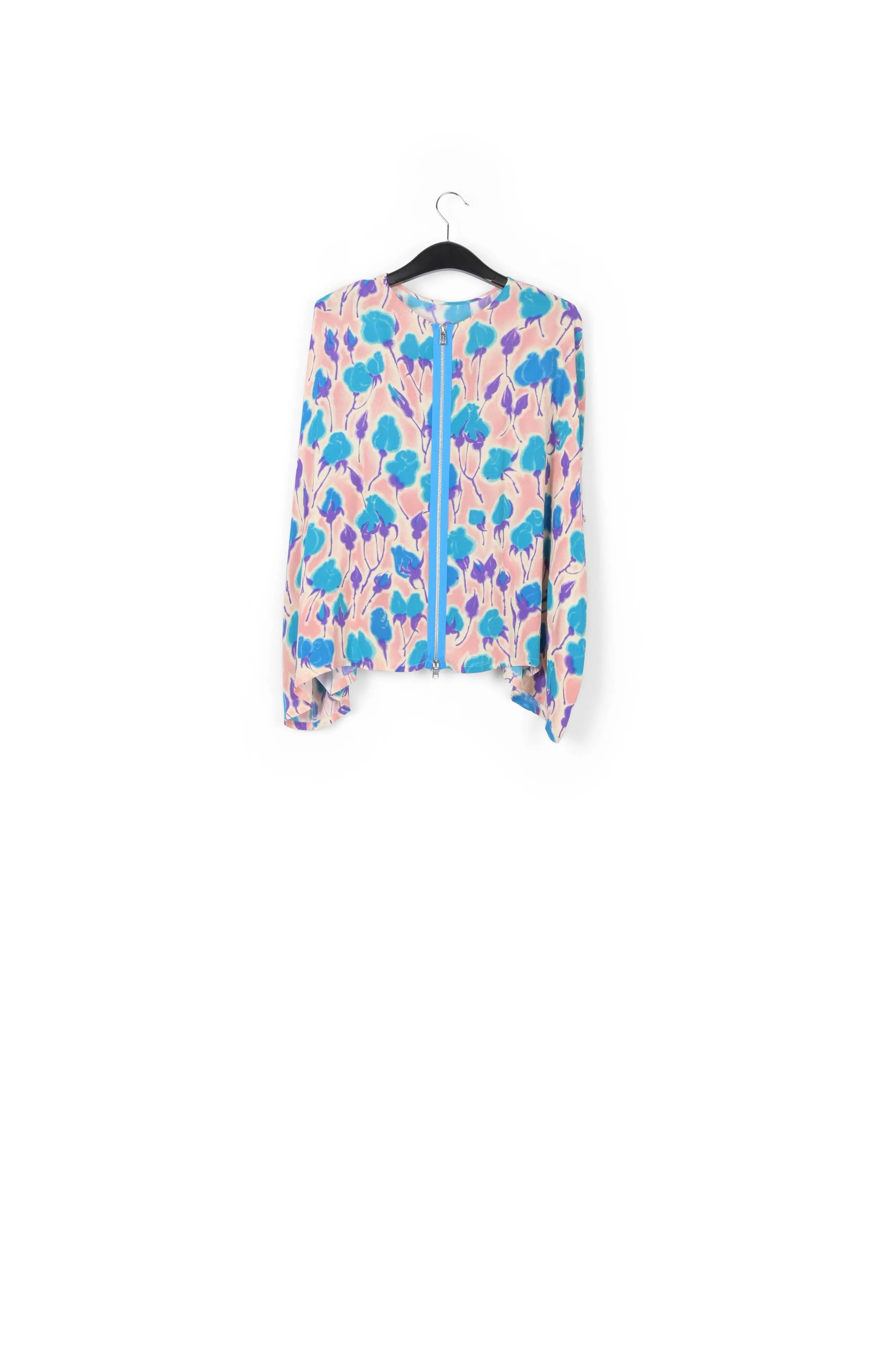 Light pink, blue and purple floral print oversized top