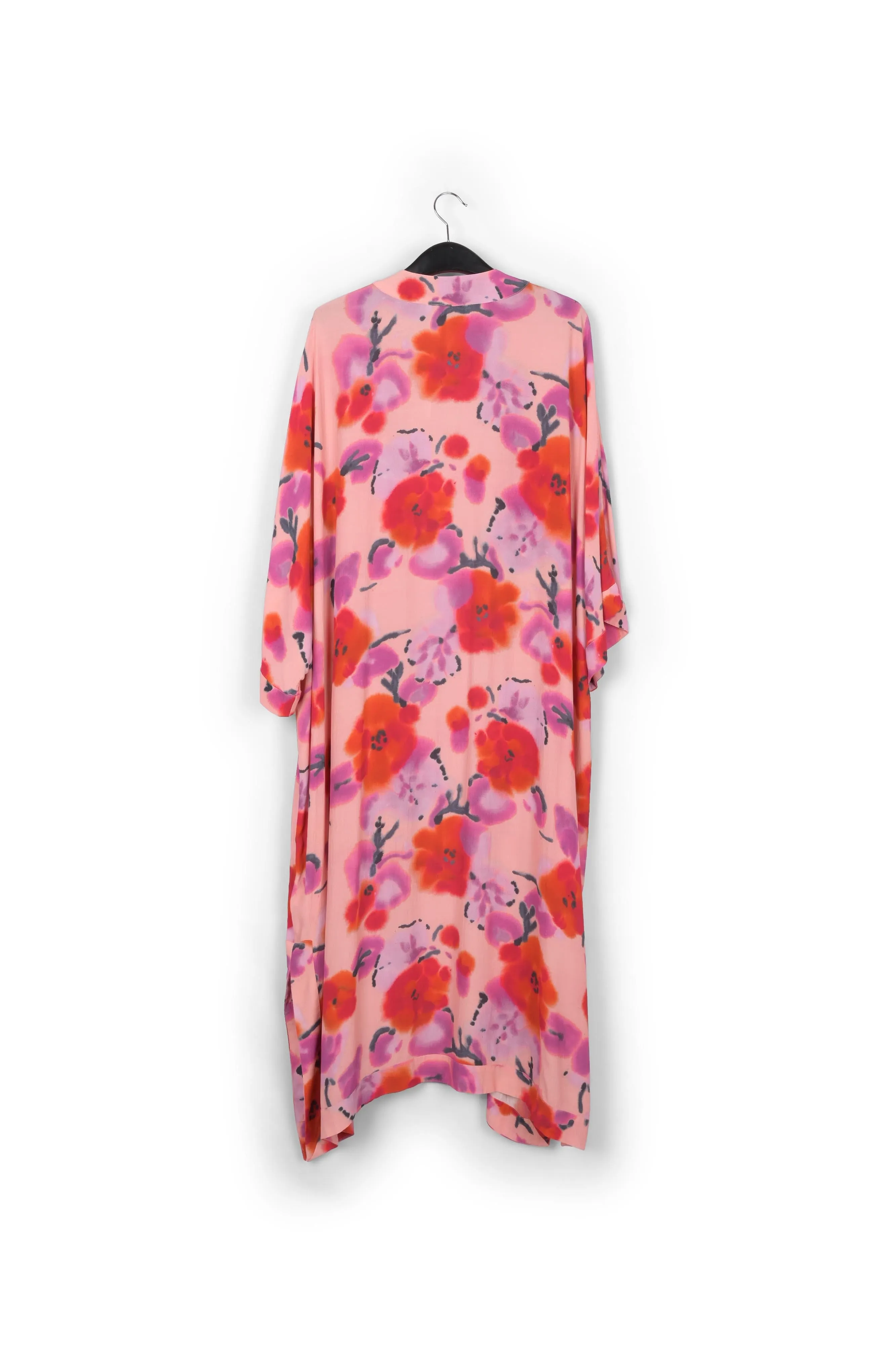 Light pink, red and purple floral kimono