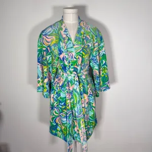 Lilly Pulitzer Elaine Robe Velour Short Robe Plush Velour Floral S/M