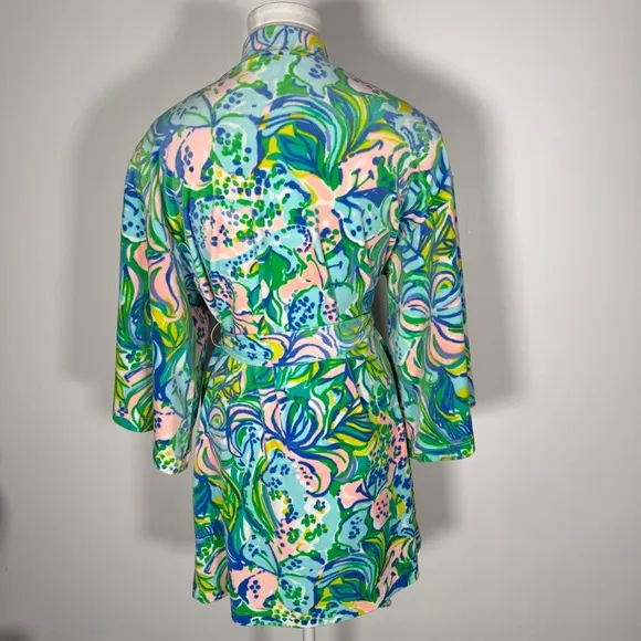 Lilly Pulitzer Elaine Robe Velour Short Robe Plush Velour Floral S/M
