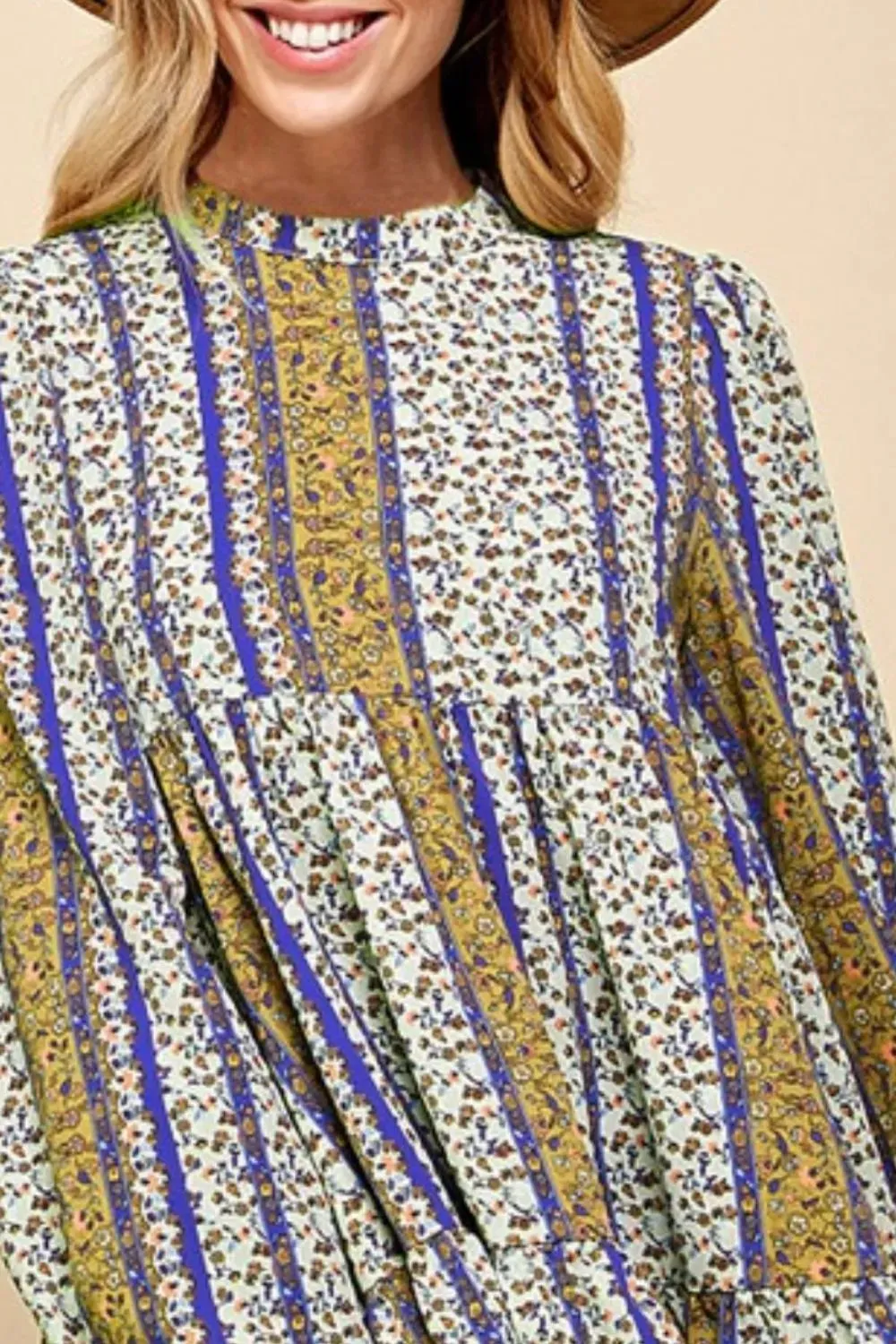 Lime 'N' Chili Multi-Color Bohemian Print Mock Neck Babydoll Top