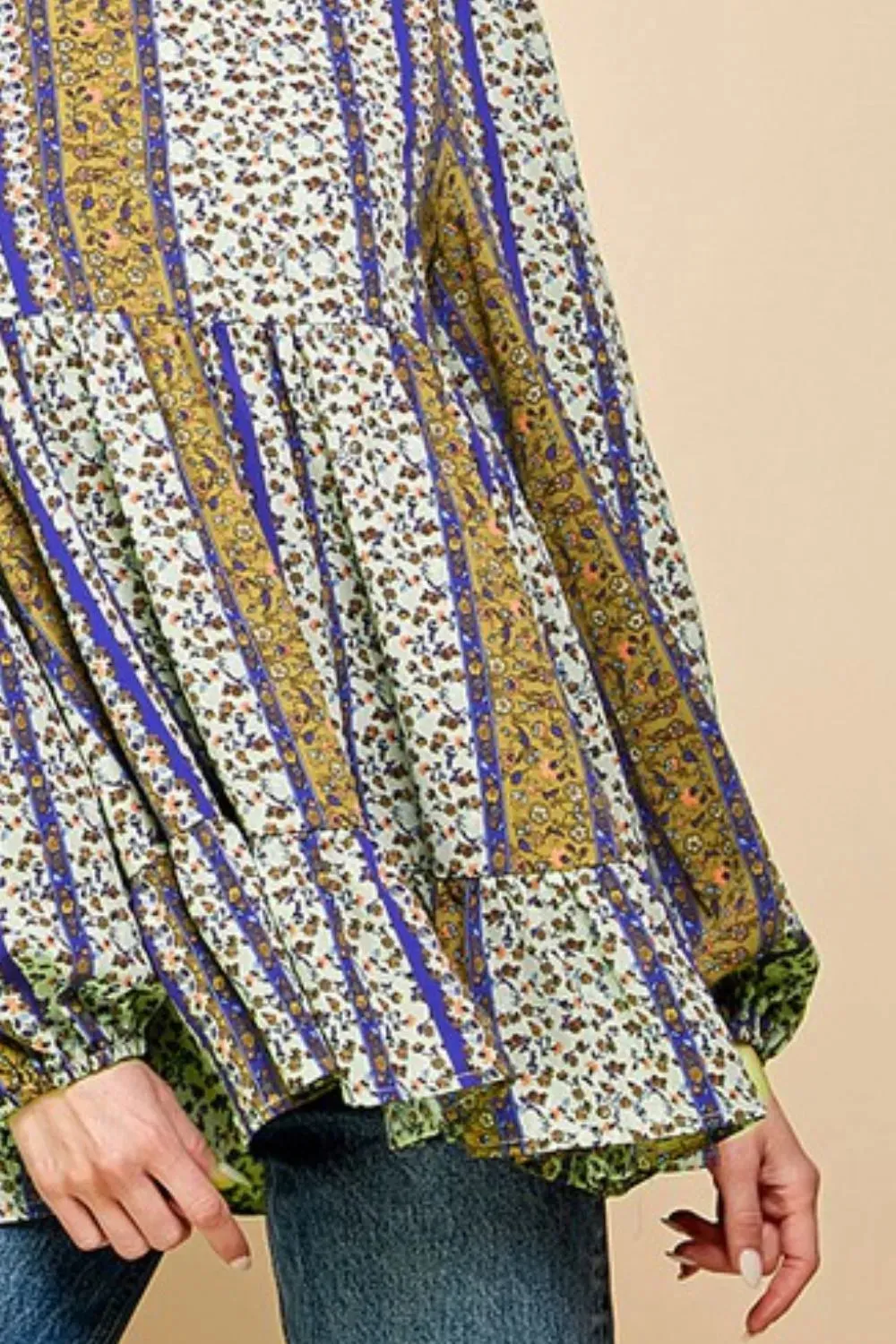 Lime 'N' Chili Multi-Color Bohemian Print Mock Neck Babydoll Top