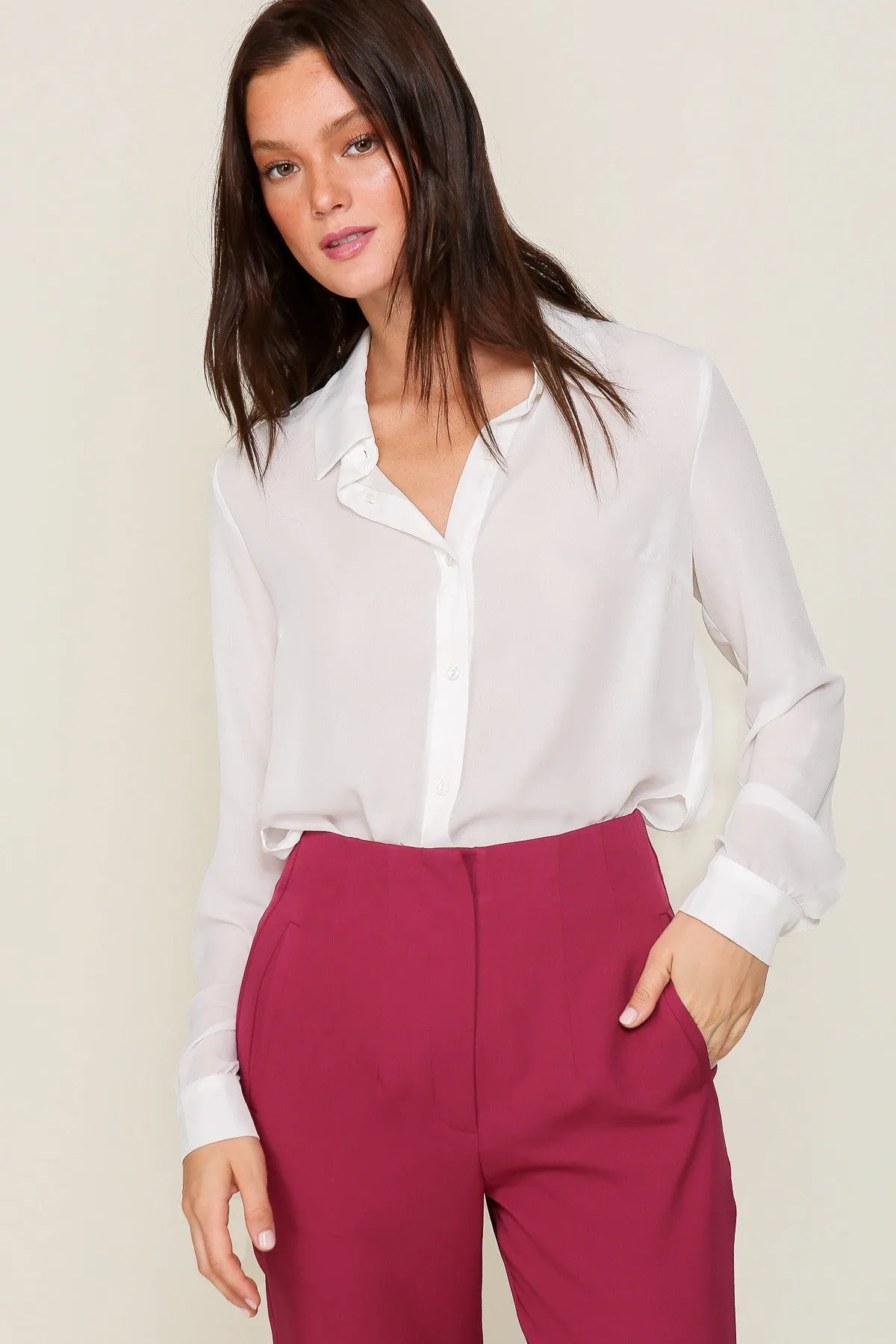 Long Sleeve Chiffon Blouse* - Final Sale