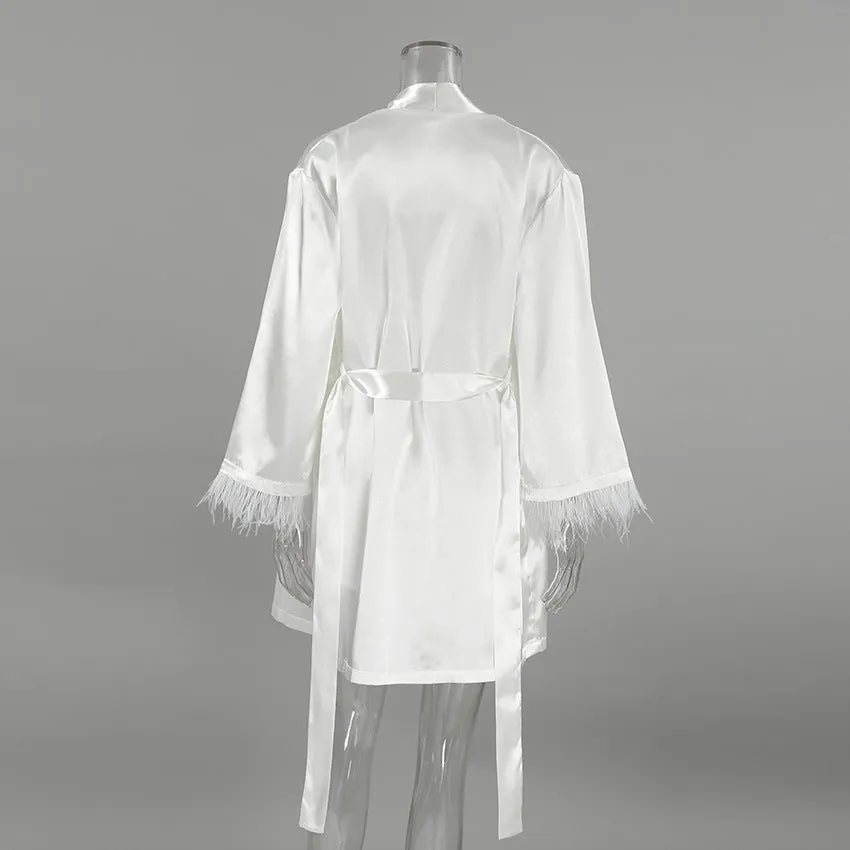 Long Sleeve Feather Shorts Pajamas Three Piece Set