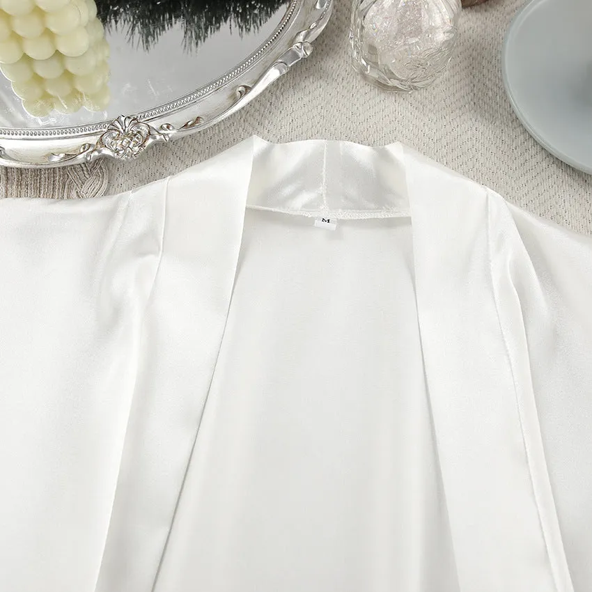 Long Sleeve Feather Shorts Pajamas Three Piece Set