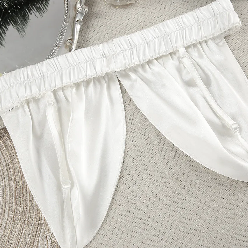 Long Sleeve Feather Shorts Pajamas Three Piece Set