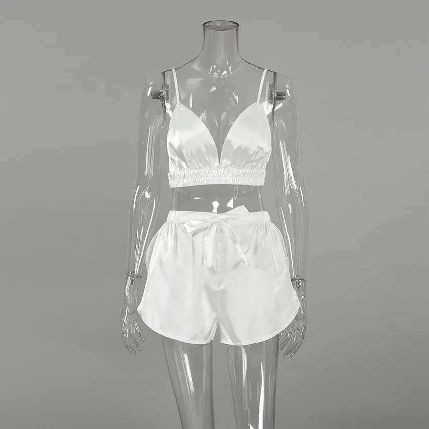 Long Sleeve Feather Shorts Pajamas Three Piece Set
