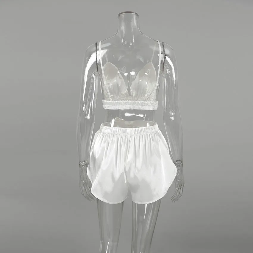 Long Sleeve Feather Shorts Pajamas Three Piece Set