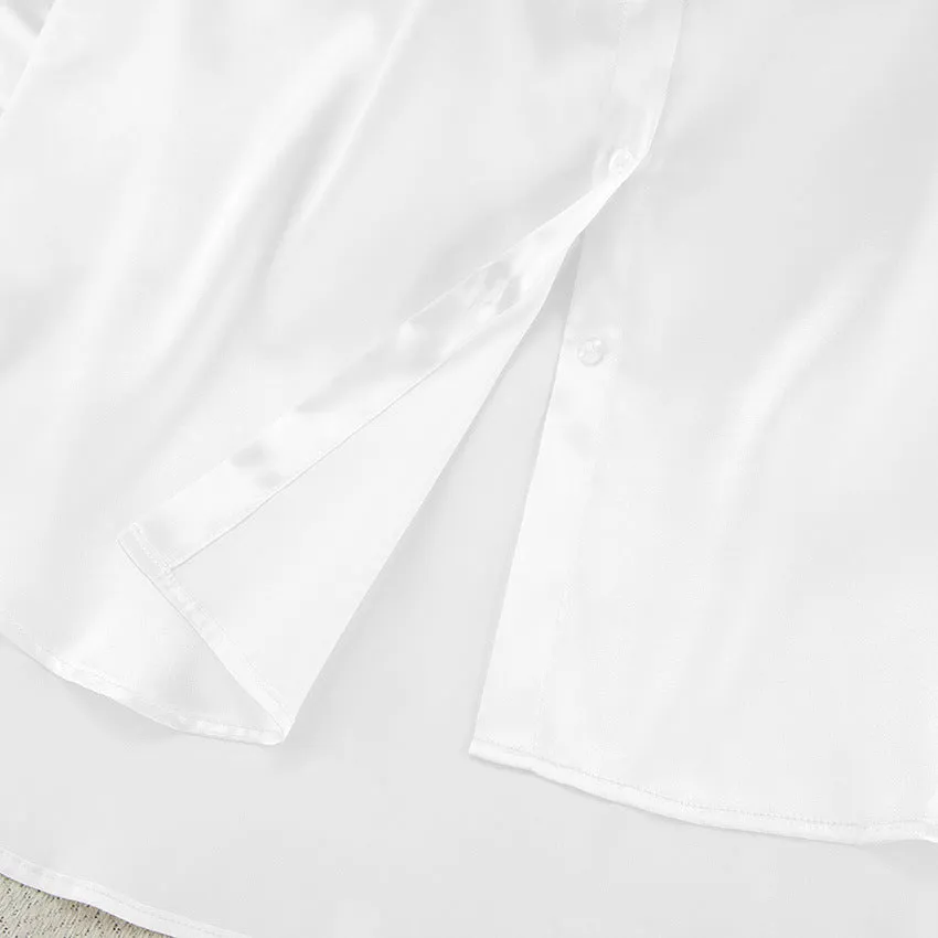 Long Sleeve Satin Cardigan Shorts Two Piece Pajamas Set