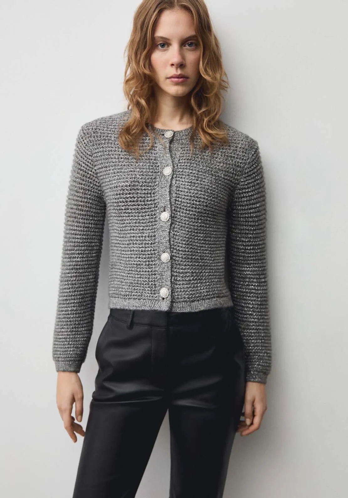 Long sleeve short buttoned cardigan - Grey