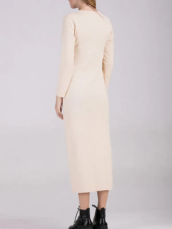 Long Sleeve Single-Breasted Long Knit Cardigan Solid Color Knit Jacket