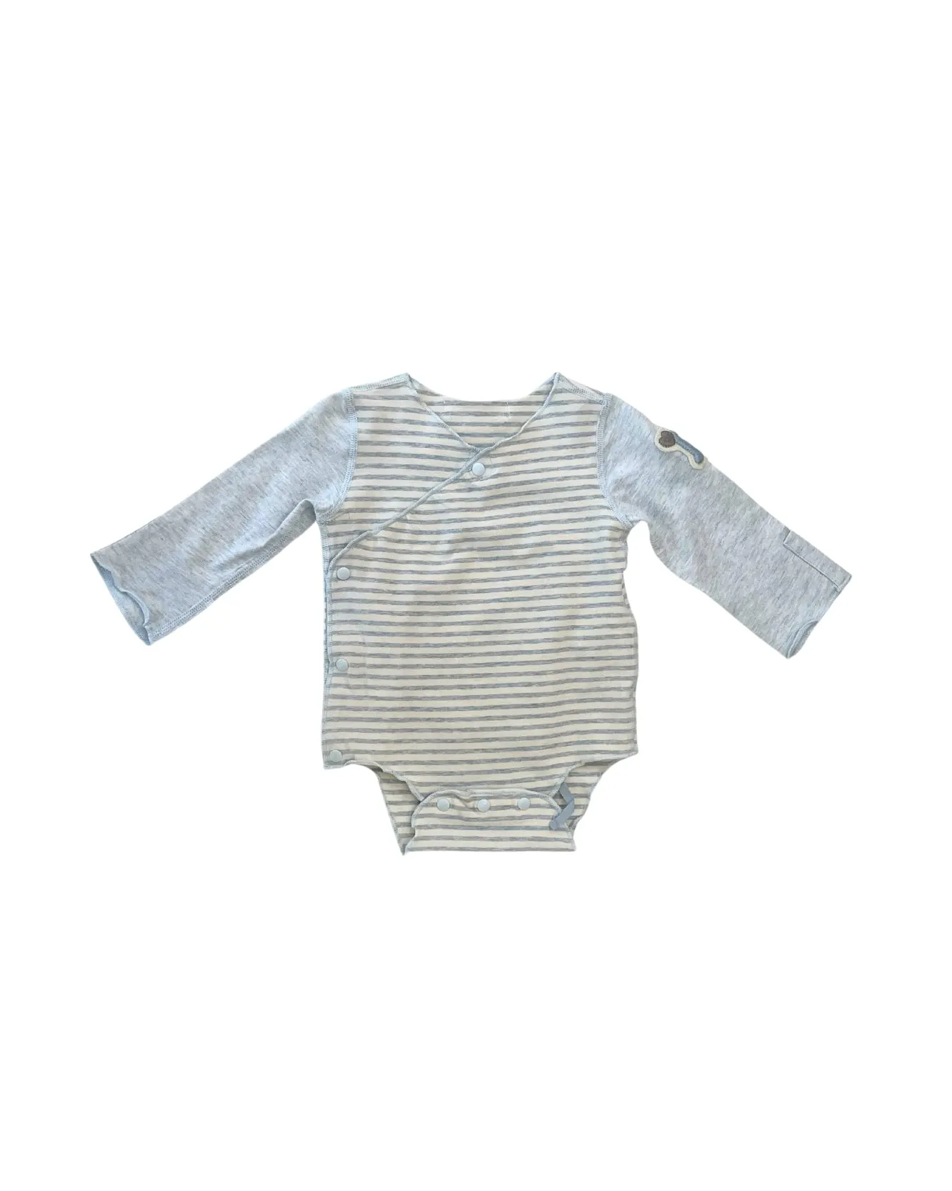 Long Sleeve Snap-on Kimono Bodysuits Bundle (Pack of 2, Blue Stripe & Light Grey Stripe)