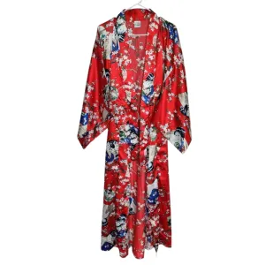 Lotus Japanese Floral Long Kimono Robe One Size Oriental Colorfull