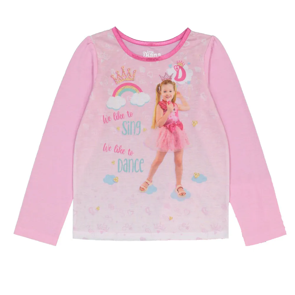 Love Diana Girls Pajama Set, Long Sleeve Top and Pants 2pc PJ Outfit, 4-10, Pink