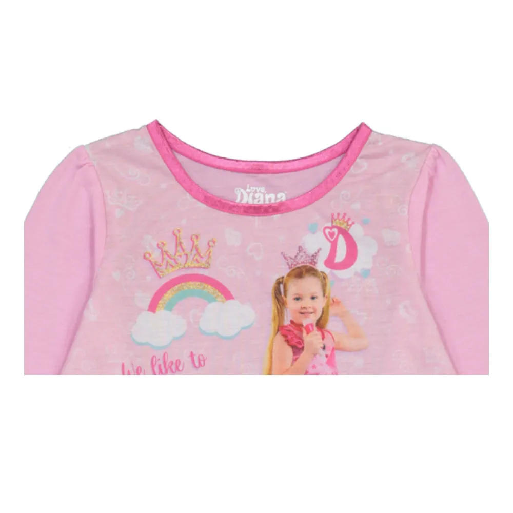 Love Diana Girls Pajama Set, Long Sleeve Top and Pants 2pc PJ Outfit, 4-10, Pink