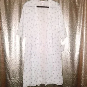 LuLaRoe BNWT M Shirley kimono - white/silver stars
