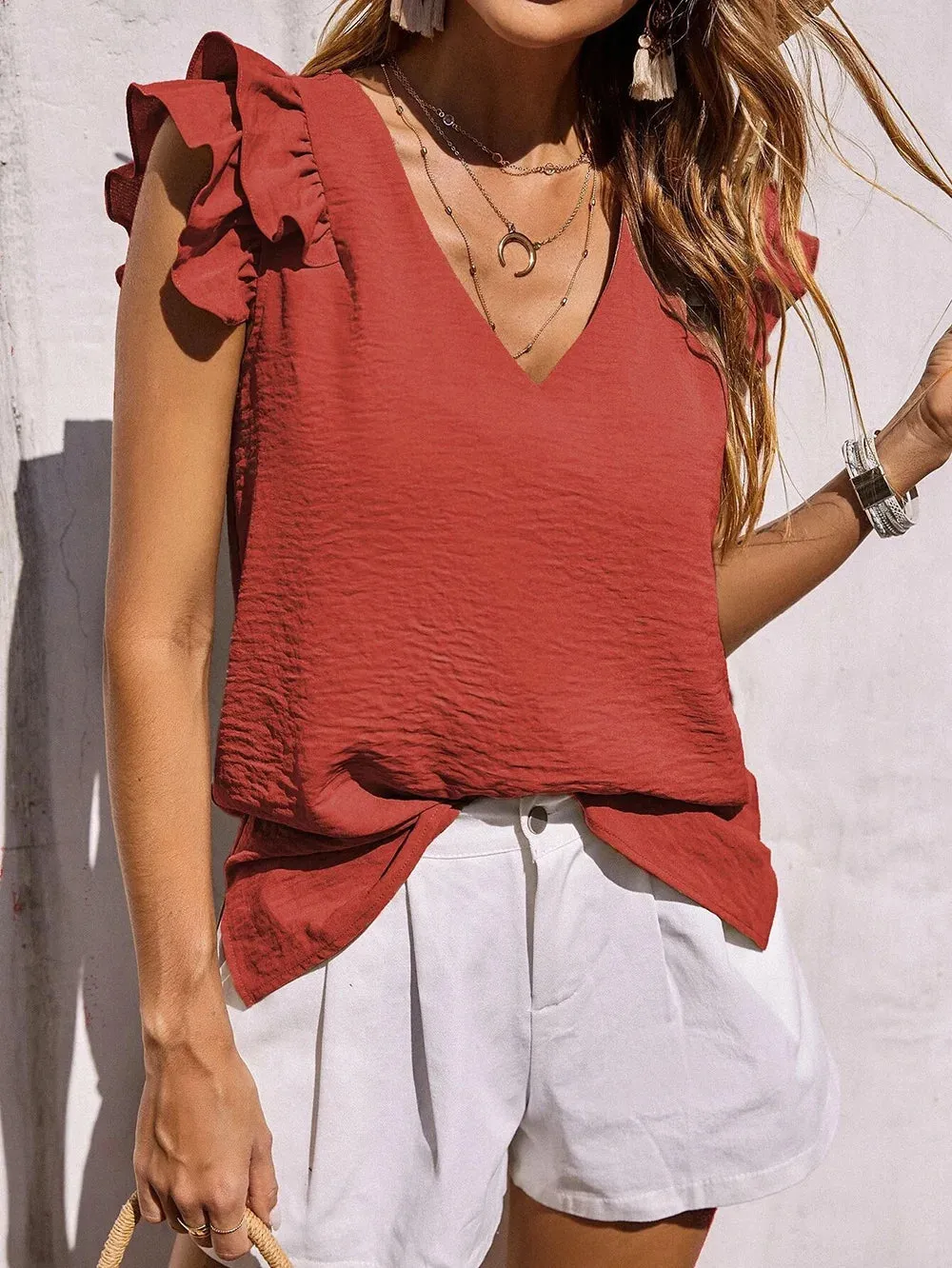 Lynette™ | Fun Ruffle Sleeve Summer Blouse