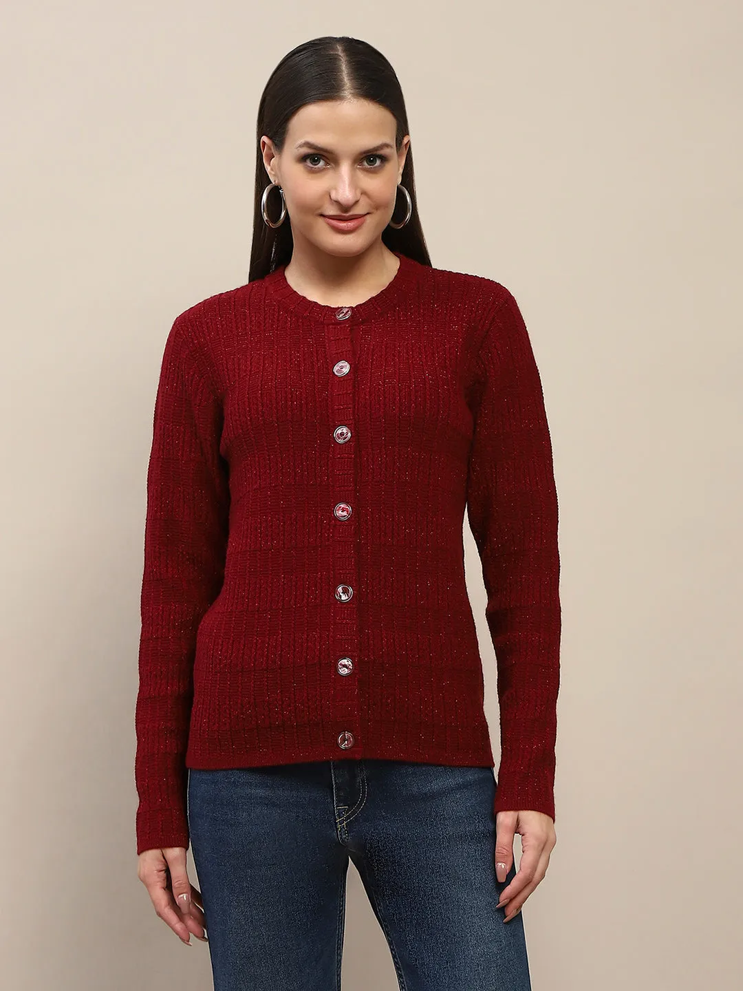 Madame Cable Knit Buttoned Red Cardigan