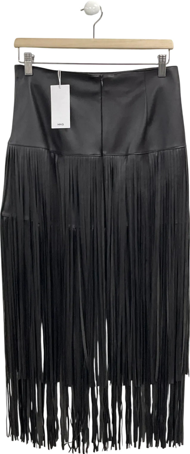 MANGO Brown Fringe Faux Leather High Waist Skirt UK 10