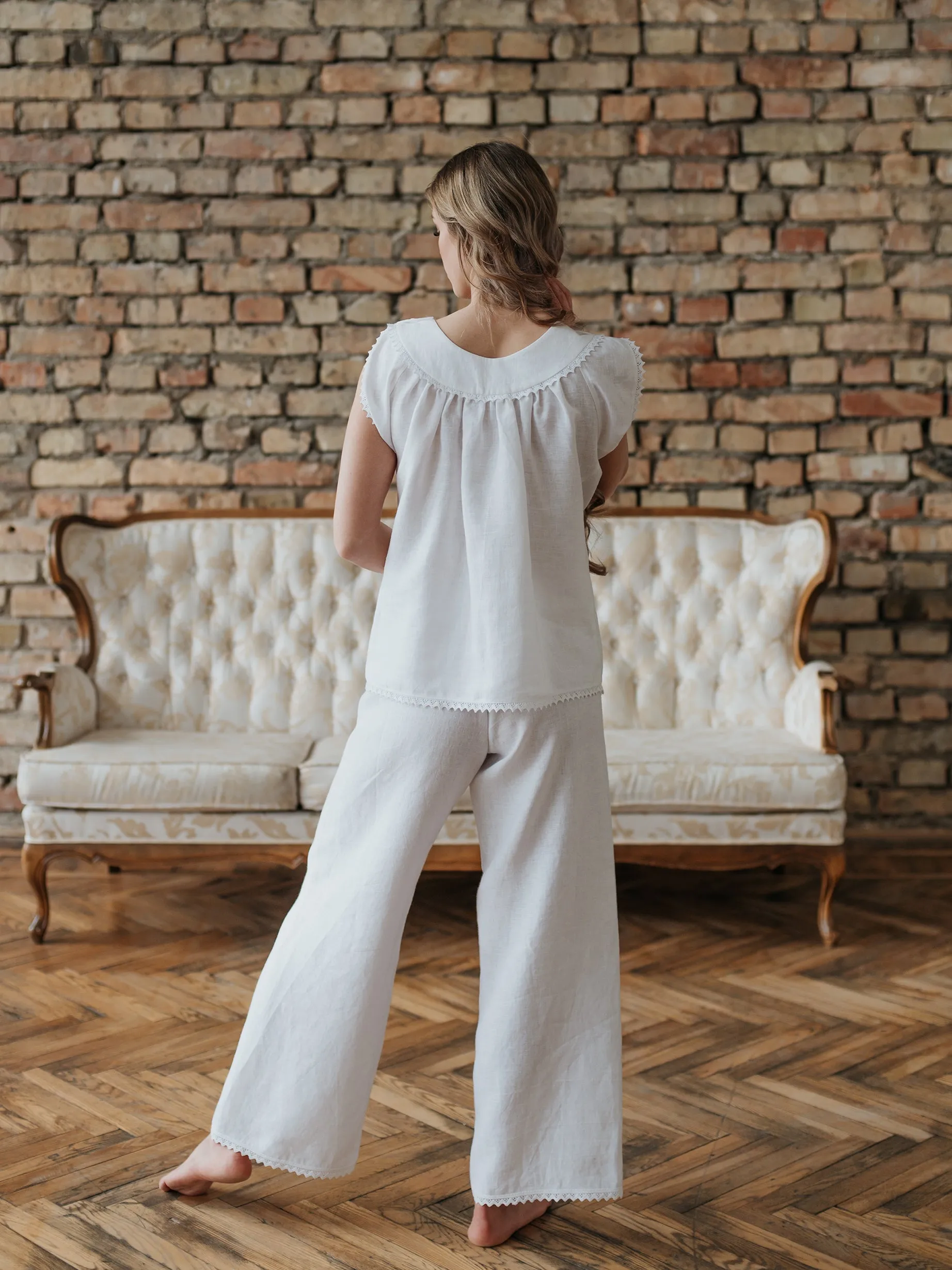 Margery Loungewear Set in White Linen