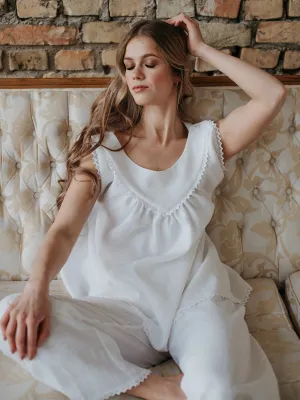 Margery Loungewear Set in White Linen