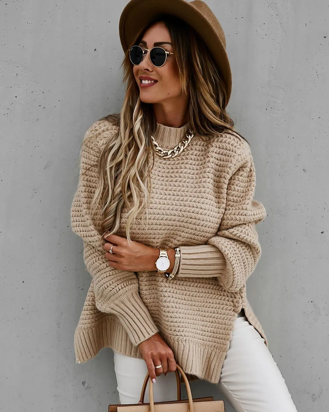 Marilyn - Solid Color Drawstring Woman's Knit Sweater