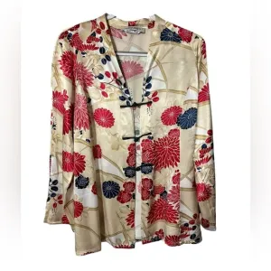 Marina Rinaldi Floral Satin Kimono Top Jacket Asian Inspired