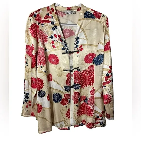 Marina Rinaldi Floral Satin Kimono Top Jacket Asian Inspired