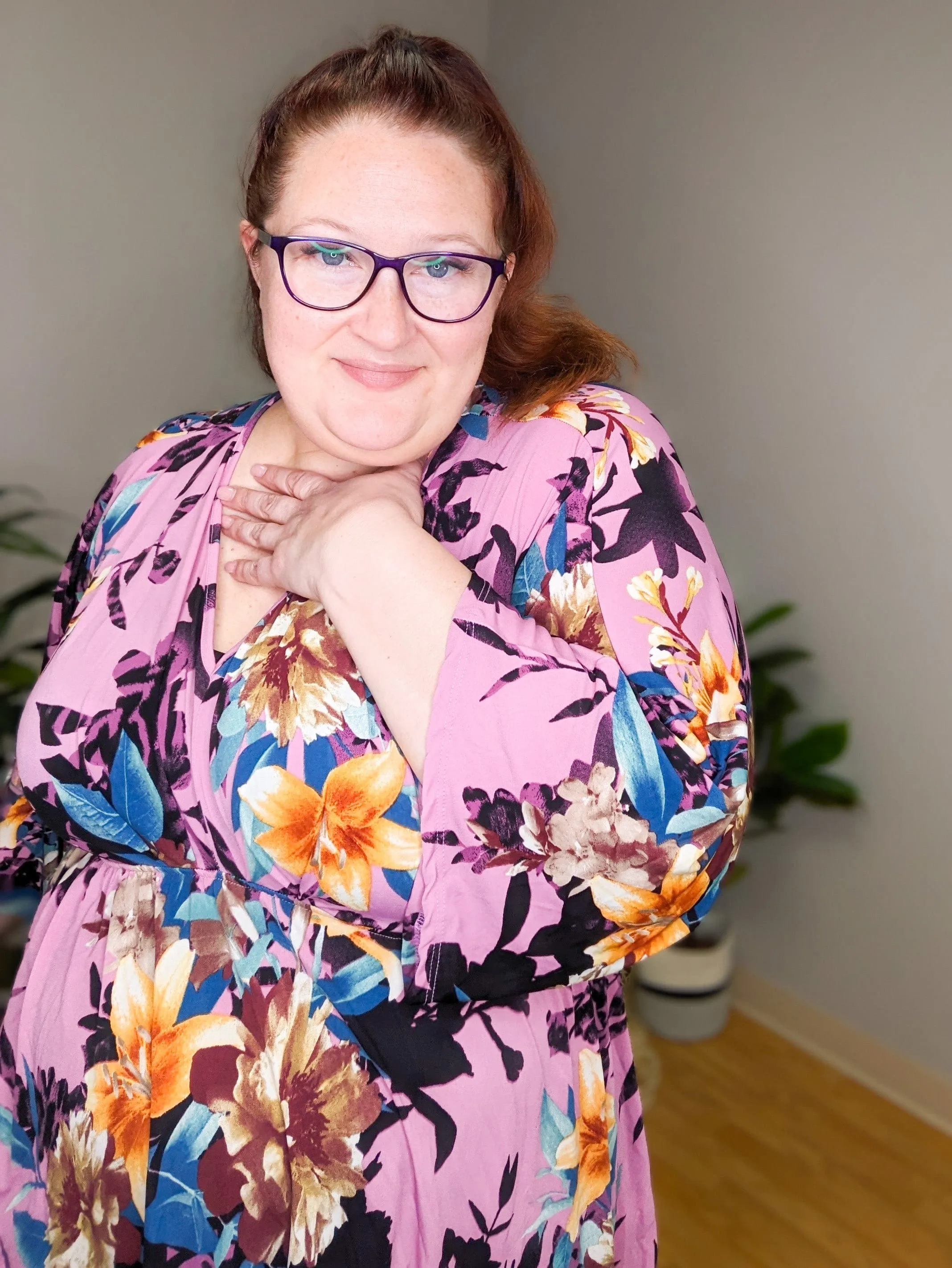 McKenna Dark Orchid Floral Kimono Sleeve Top